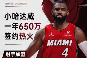 射手来了!小哈达威一年650万签约热火 联手字母哥+阿德巴约