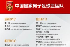 足协公布U23亚运会集训名单!泰山中卫史松宸入选,其余23人相同