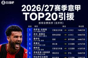 意甲TOP20引援:米兰出手阔绰包揽前二,G-拉莫斯7400万成标王